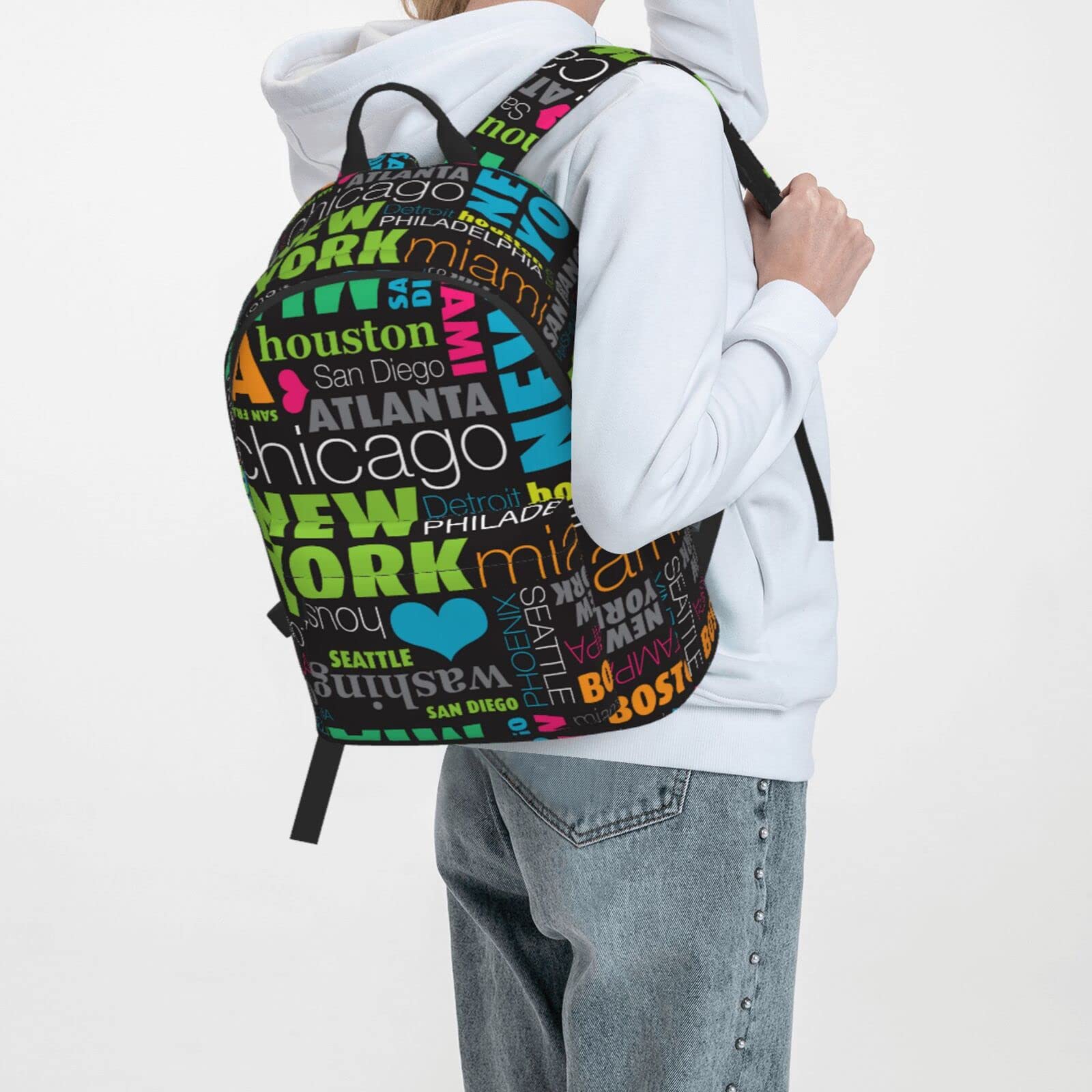Delerain 16 Inch Laptop Backpack for School & Travel - Stylish USA City Print Bookbag, Durable Shoulder Bag for College, Work & Daily Commute - Perfect for Students, Professionals & Urban Explorers