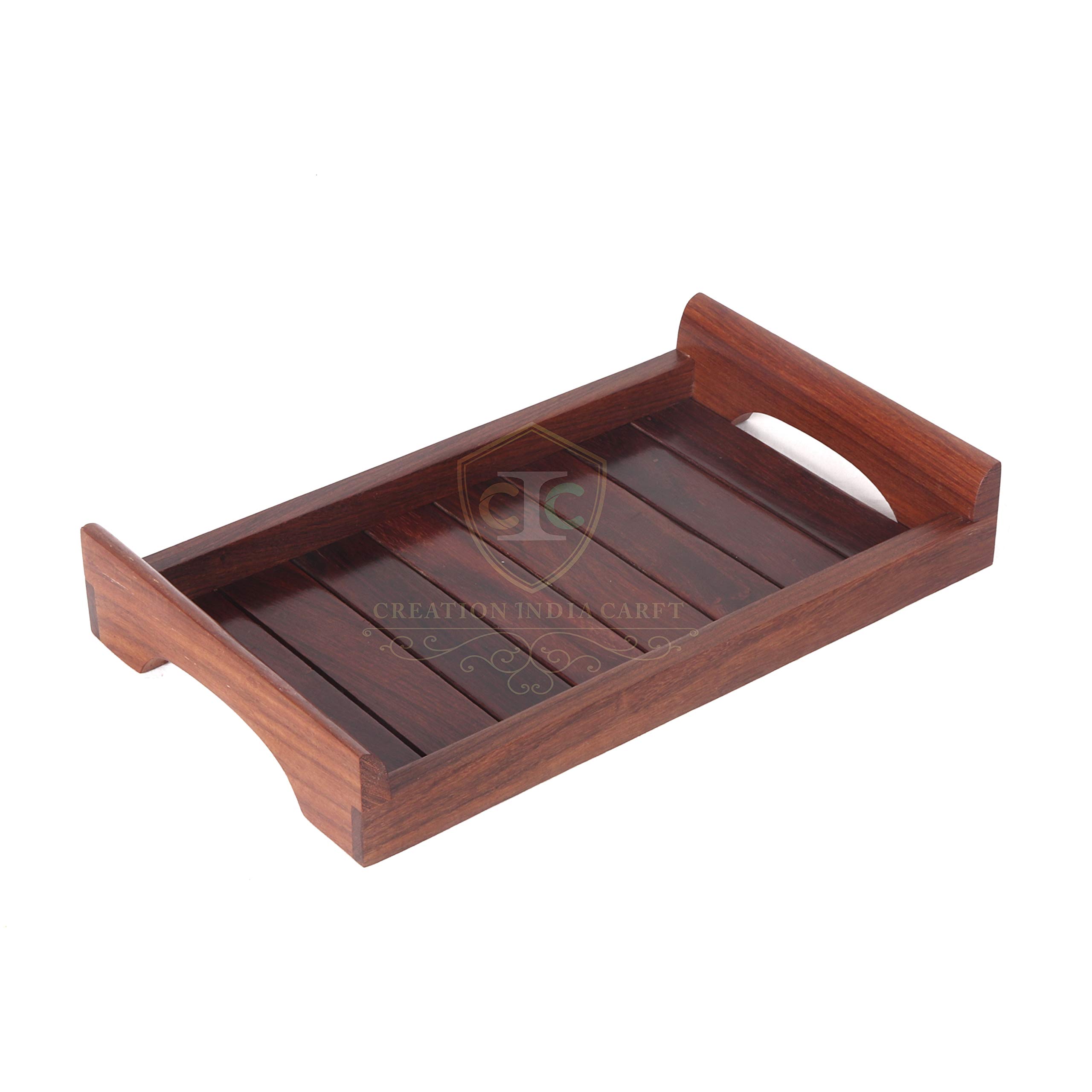 Handmade Sheesham Wood Serving Tray - Rectangle Dining Table Tray for Breakfast, Coffee & Decor | Eco-Friendly Indian Craft | Perfect Housewarming Gift (1-Pack) | Ideal for Brunch, Tea Parties & Home Decor