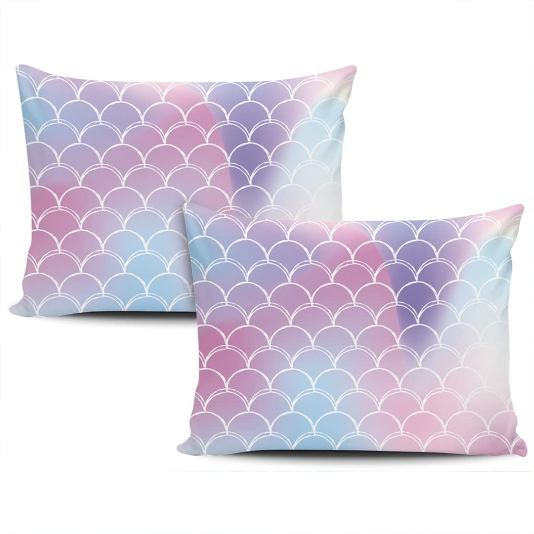 Healbrighting Set of 2 Decorative Throw Pillow Covers 12x20 Inch - Mermaid Fish Scale Pattern Lumbar Pillow Cases for Sofa, Bedroom, Bed & Home Décor | Perfect for Coastal, Boho or Nautical Themed Spaces