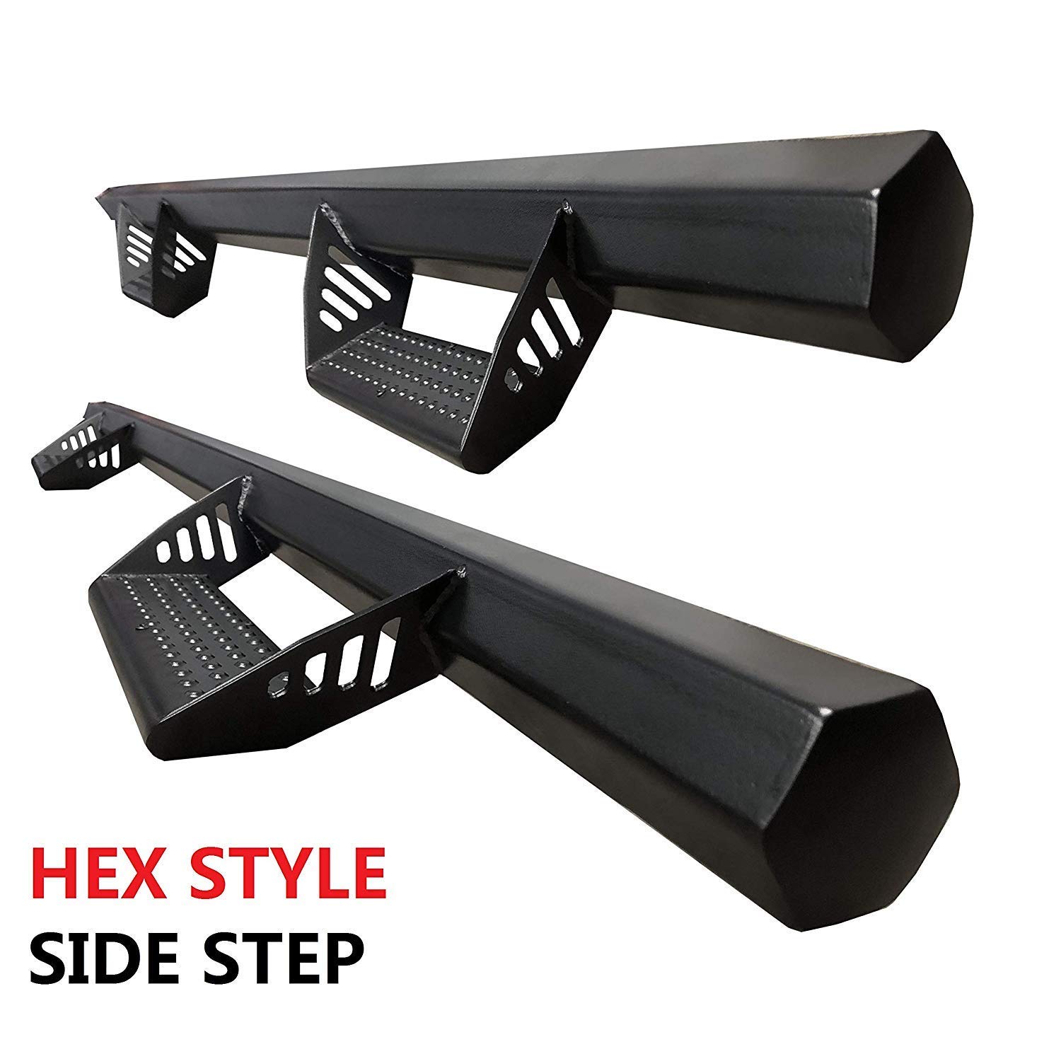 2016-2020 Nissan Titan Crew Cab Black Running Boards - Hex Style Nerf Bars/Side Steps for Enhanced Entry & Exit | Perfect for Off-Roading, Daily Commute & Truck Customization