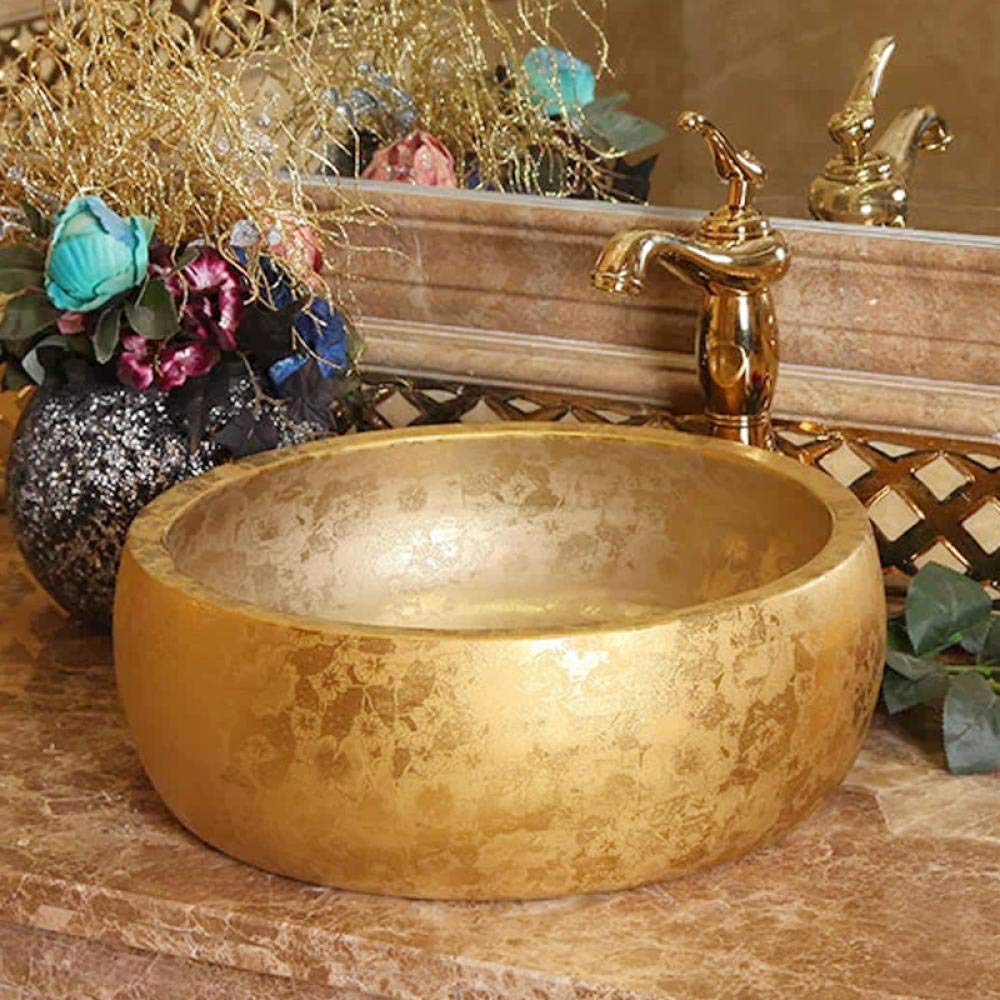 ROLTIN Retro Style Ceramic Countertop Basin Sink - Round Above Counter Bathroom Wash Basin for Vintage Decor | Perfect for Powder Rooms, Guest Baths & Farmhouse Style Homes
