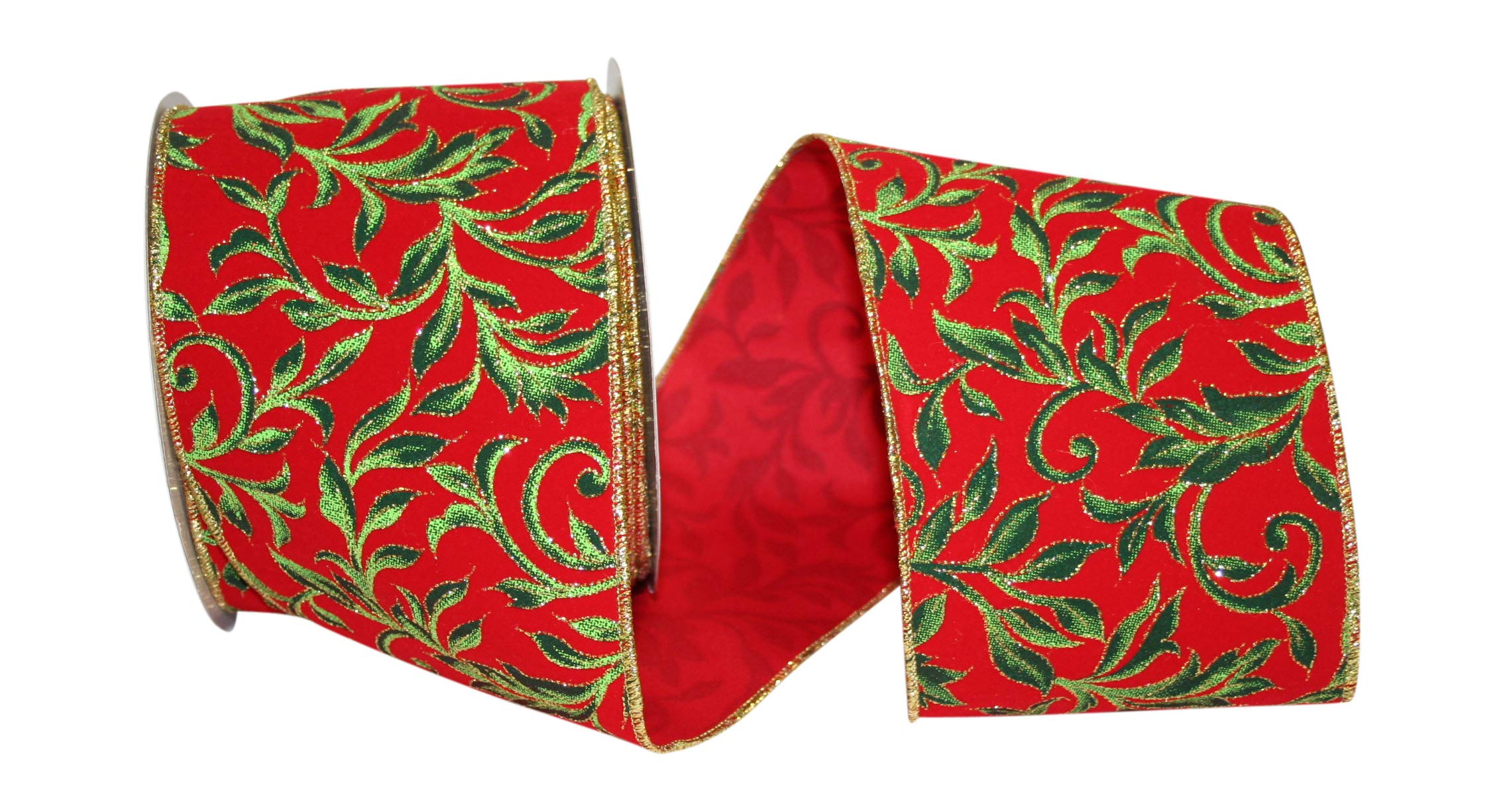 Reliant Ribbon Exquisite Scroll Holiday Wired Edge Ribbon - 4 Inch x 10 Yards, Red & Green - Perfect for Christmas Gift Wrapping, Tree Decorations, and DIY Craft Projects