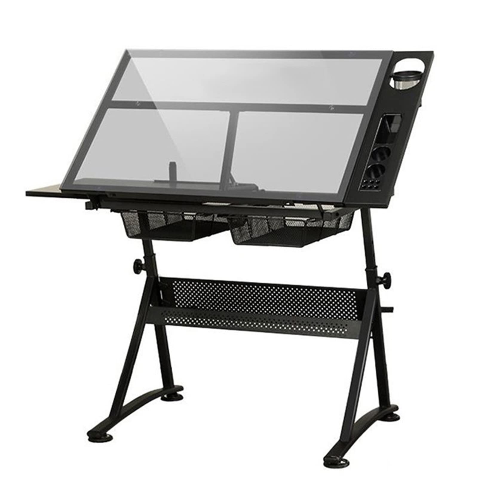 Adjustable Height Tiltable Art Drafting Table with Storage Drawer & Glass Panel - Perfect for Drawing, Painting, Writing, Crafting & Study - Home Office & Studio Workspace Essential