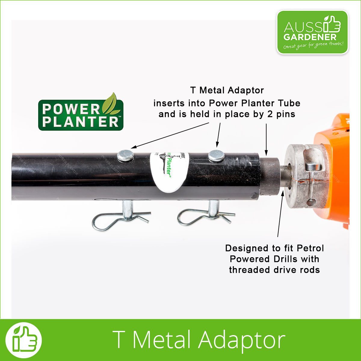 Power Planter T Metal Adapter for Petrol Powered Drills - Heavy Duty Gardening Tool for Planting Bulbs, Seedlings & Small Plants