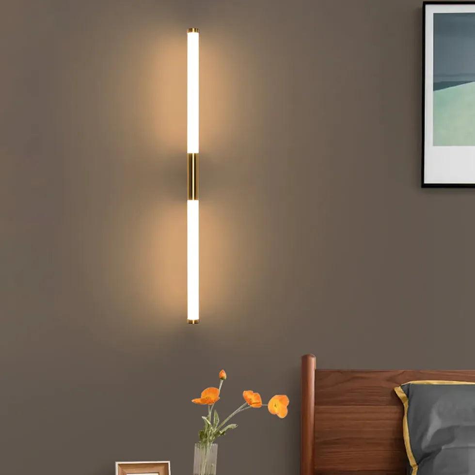 Modern Vertical LED Gold Wall Lights for Bedroom - Elegant Dimmable Lighting for Bedside, Hallway, and Home Decor