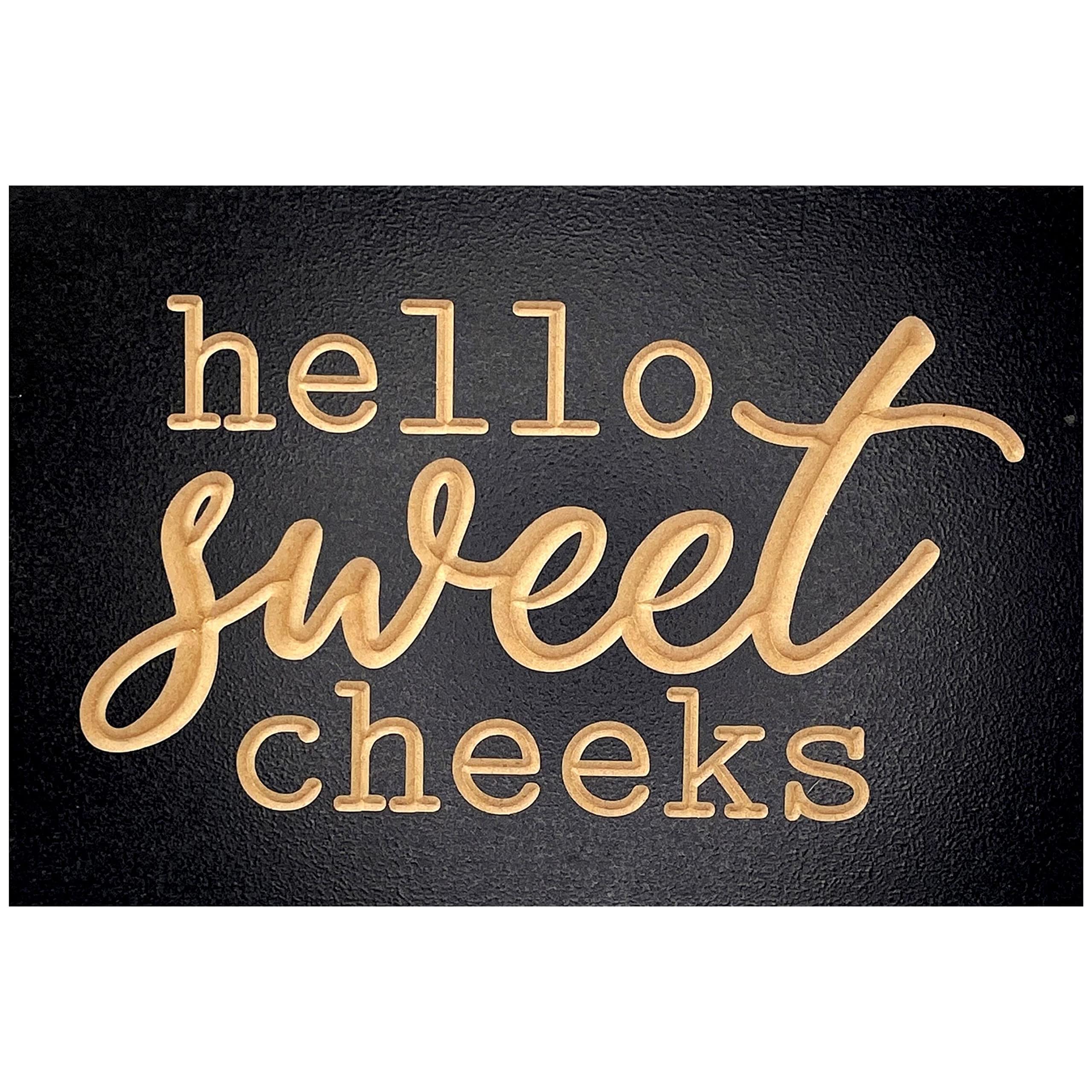 Hello Sweet Cheeks Bathroom Sign - 6x9 Inch Wooden Funny Half Bathroom Decor - Powder Room & Guest Bath Door Sign - Black Above Toilet Wall Art by True Stock Studios - Perfect for Farmhouse, Rustic & Modern Bathroom Decor Styles