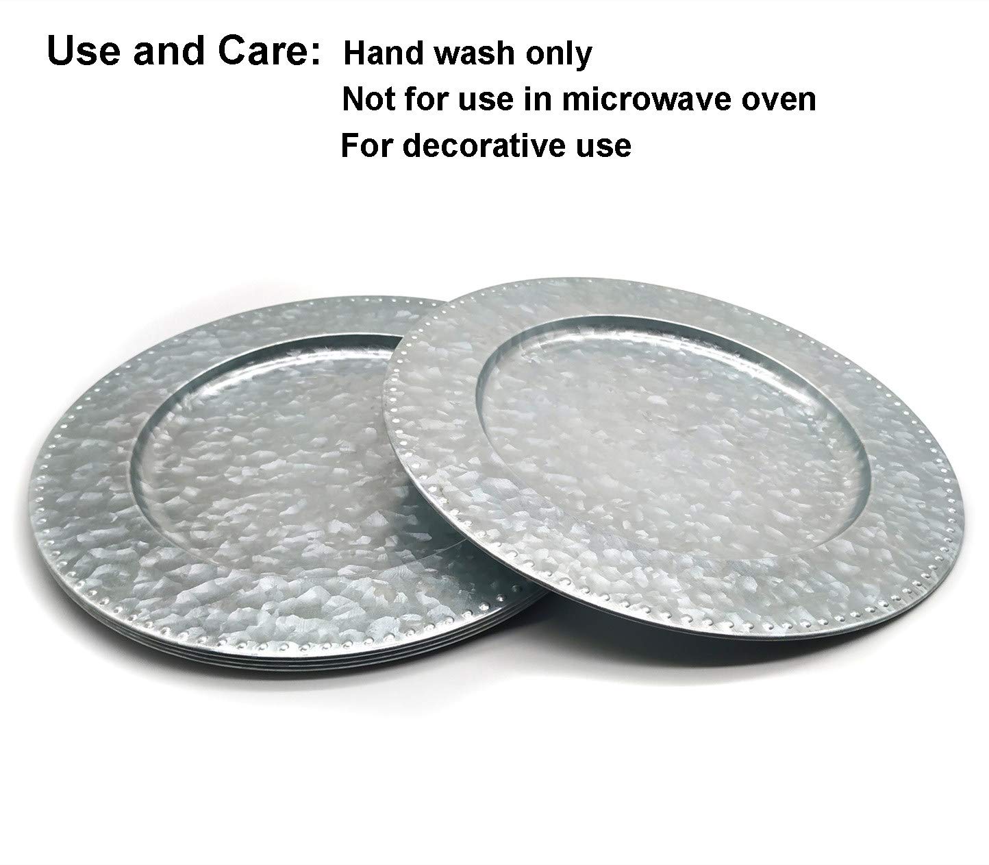 KX-WARE 13-inch Silver Galvanized Steel Beaded Charger Plates - Set of 6 Elegant Dinnerware for Wedding, Party & Formal Dining Decor