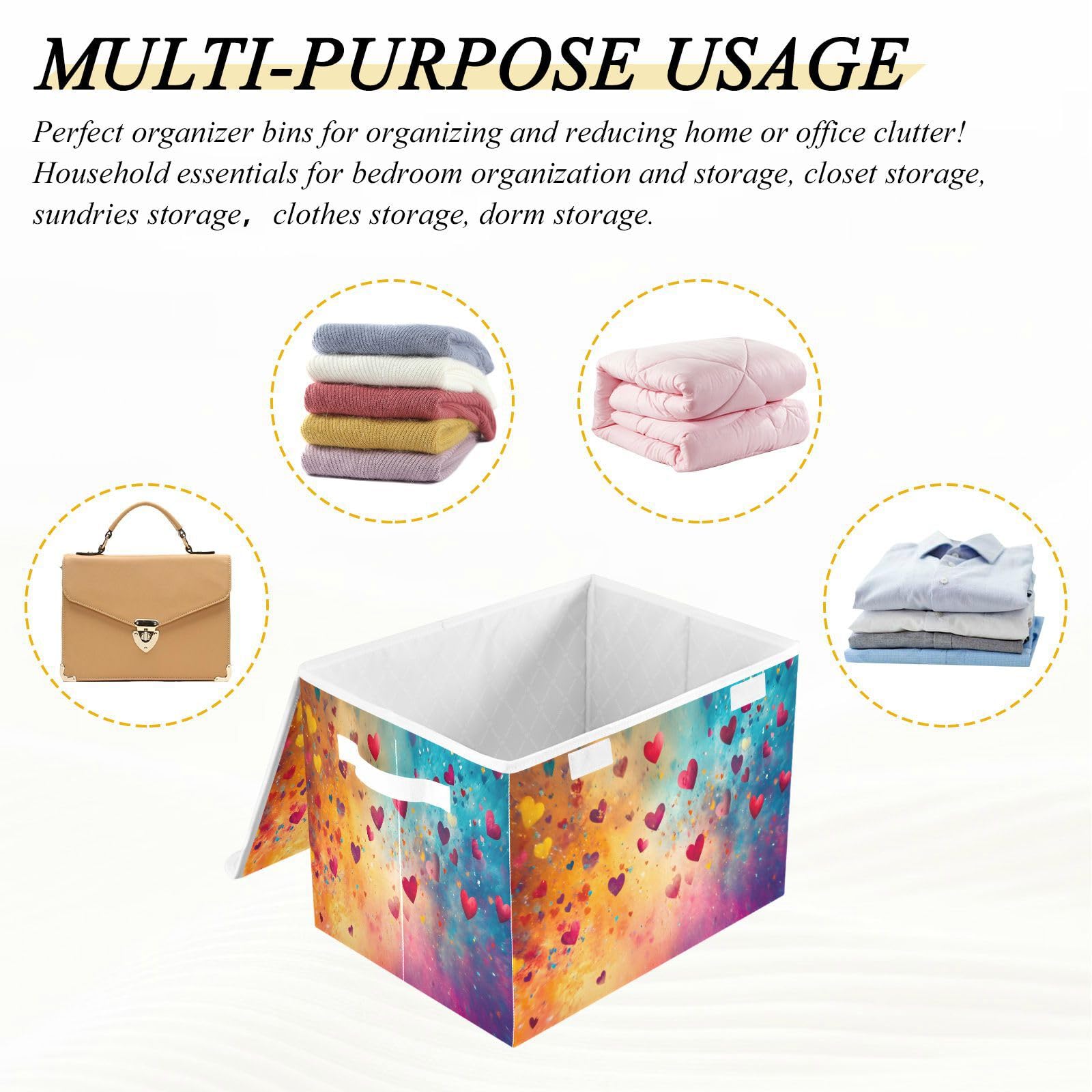 Valentine's Day Collapsible Storage Baskets with Lids - Heart Pattern Foldable Organizer Bin for Clothes, Toys & Home Decor | Perfect for Bedroom, Closet & Gift Organization