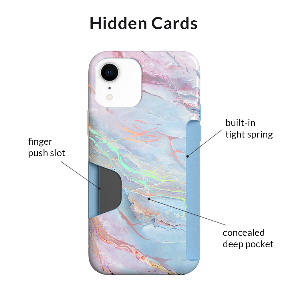 Holo Moonstone iPhone Wallet Case - Slim Protective Phone Cover with Card Holder for iPhone 13/14/15 - Perfect for Travel, Shopping & Everyday Use