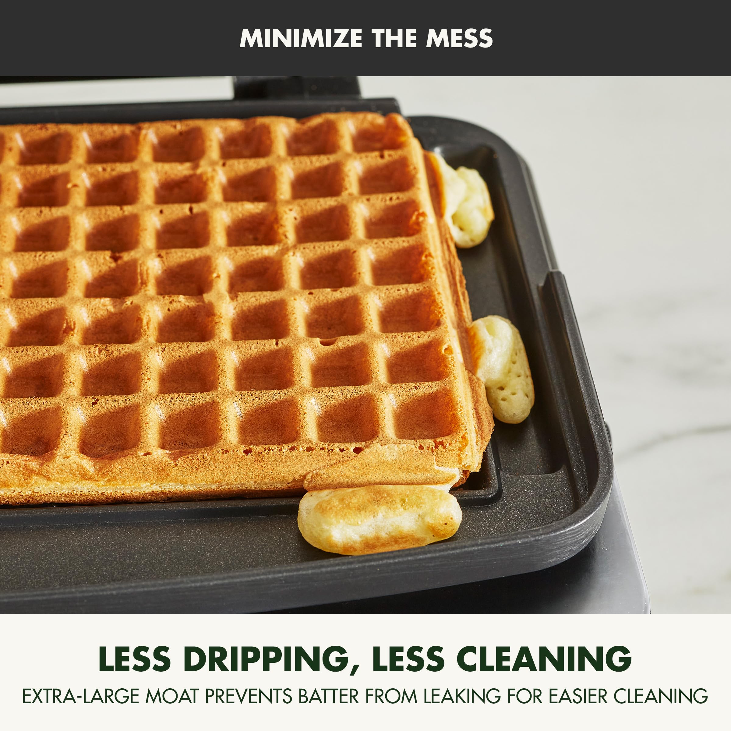 GreenPan Elite 2-Square Belgian & Classic Waffle Maker with Healthy Ceramic Nonstick Coating, Dishwasher Safe Plates, Adjustable Browning Control, Overflow Protection - Perfect for Breakfast, Brunch and Family Gatherings - Stainless Steel Design