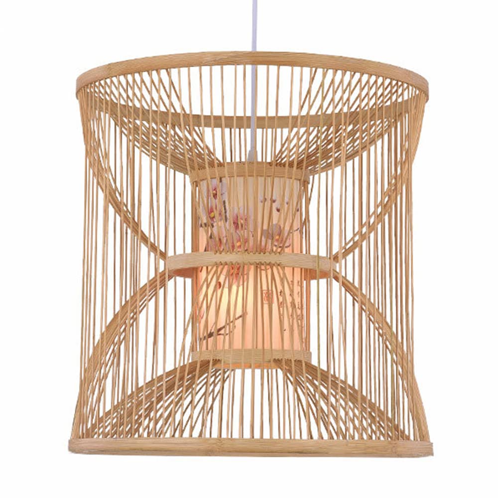 COBOTA Creative Design Bamboo Chandelier - Nordic Retro Style Round Pendant Light with Hand-Woven Hollow Lampshade, Modern Bamboo Art Fixture for Island Bar, Restaurant, or Living Room Decor