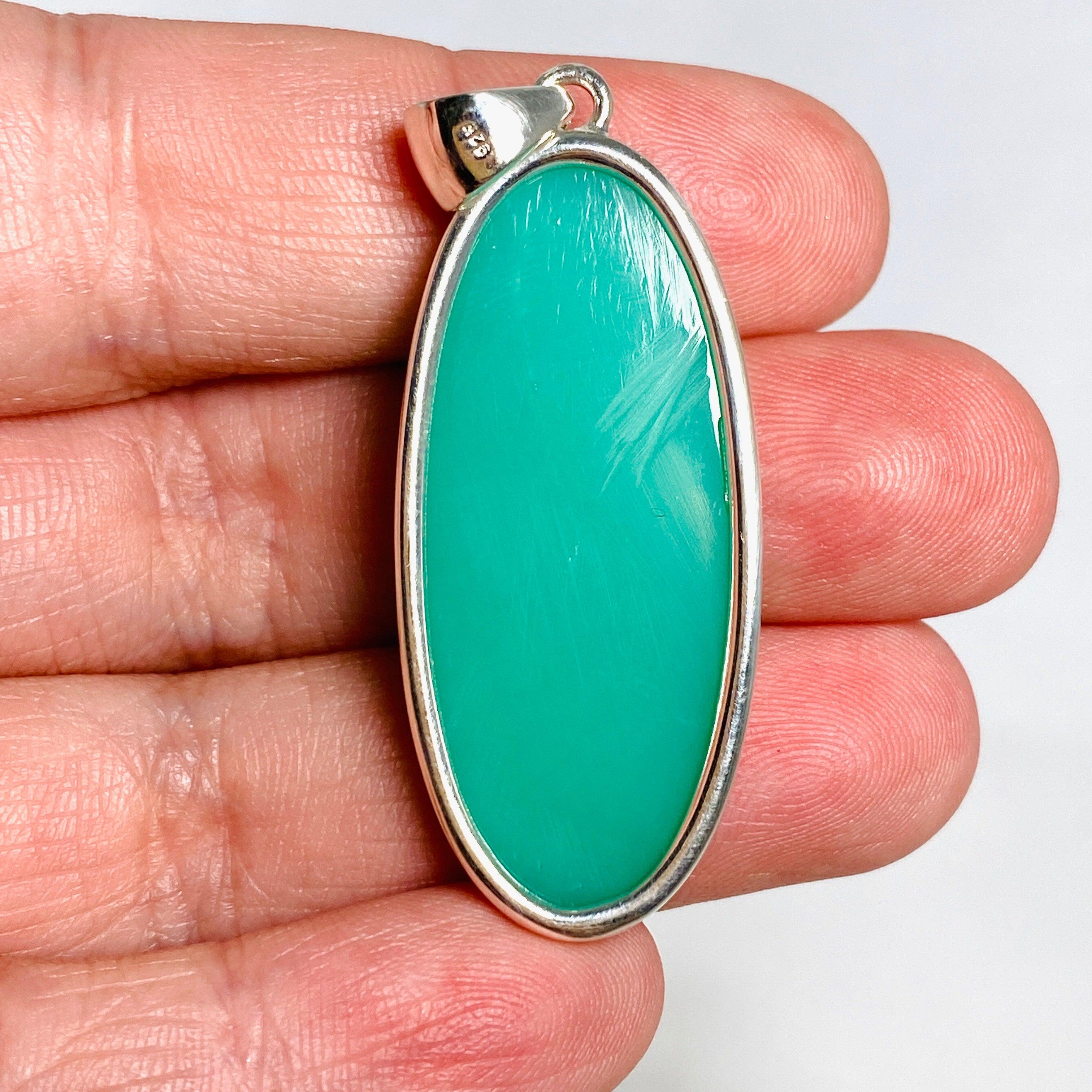 Natural Chrysoprase Oval Pendant Necklace - 925 Sterling Silver Jewelry KPGJ3925 for Women, Gift for Her, Birthday, Anniversary, Wedding, Party Wear