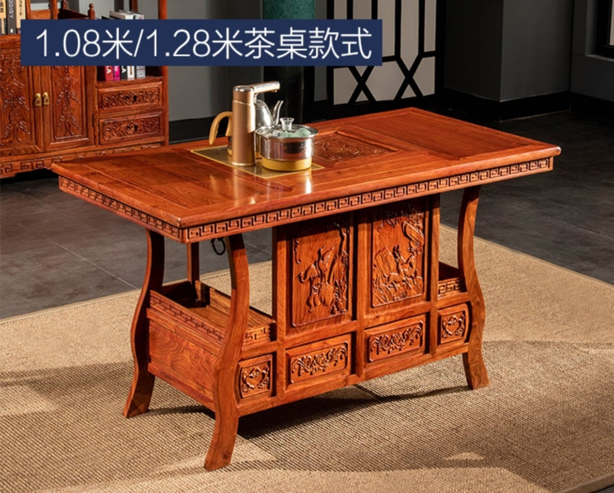 Premium African Rosewood Tea Table Set - Handcrafted Wooden Coffee Table with Matching Stools for Living Room, Patio & Garden Decor
