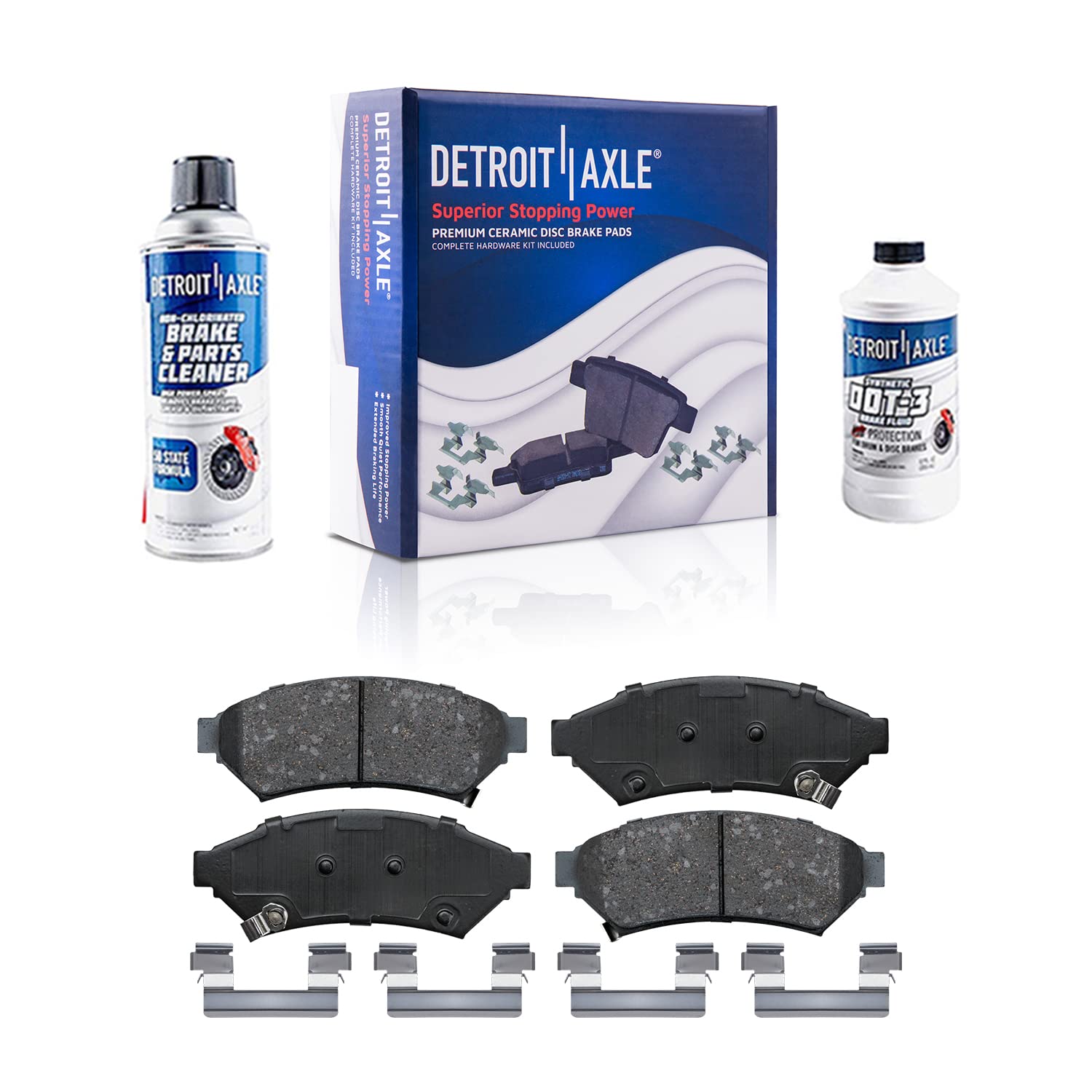 Detroit Axle - Ceramic Front Brake Pads with Hardware Kit for 2004 Pontiac Grand Prix | Smooth & Quiet Braking Performance | Perfect for City Driving & Highway Commutes