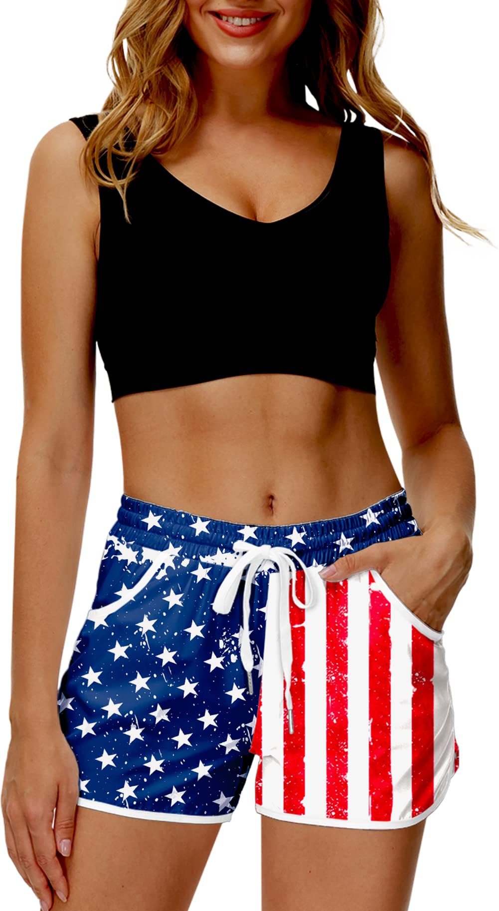 Deerose Women's Summer Board Shorts - Quick Dry Swim Shorts for Beach, Pool & Surfing - Tropical Hawaiian Print Swimwear for Vacation & Water Sports