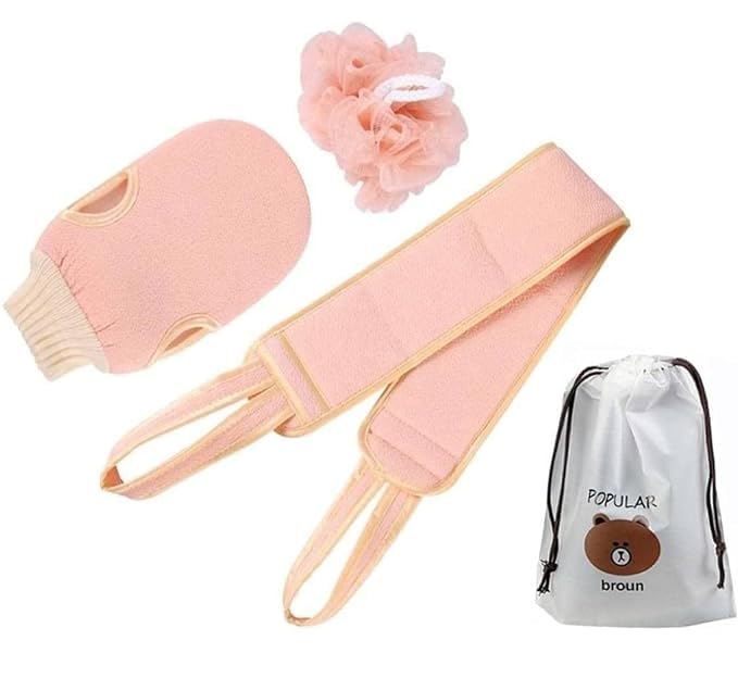 YAVRIXZ Exfoliating Back Scrubber Set with Bath Glove & Loofah Sponge - Deep Cleansing Shower Scrub for Men & Women - Removes Dead Skin & Invigorates - Perfect for Spa, Gym & Home Use