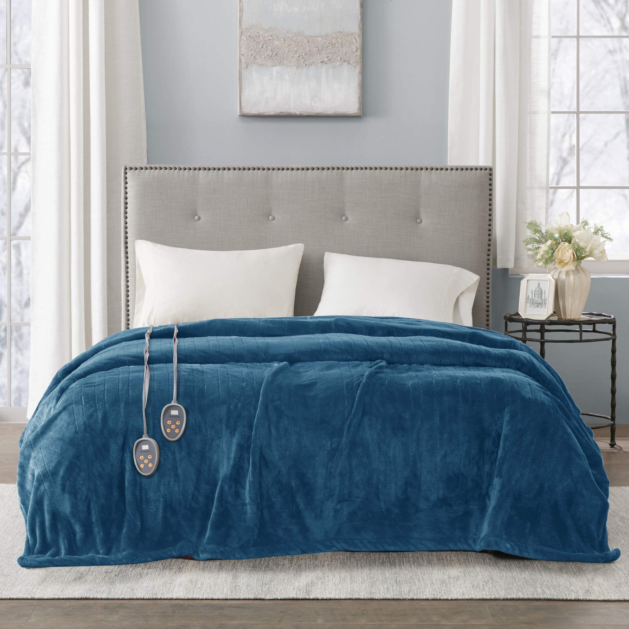 Beautyrest Electric Heated Blanket Queen Size (90x84 inches) - Fast Heating, Auto Shut Off, 10 Heat Settings, Ultra Low EMF, UL Certified - Perfect for Cold Weather, Winter Nights & Cozy Home Use - Teal Color