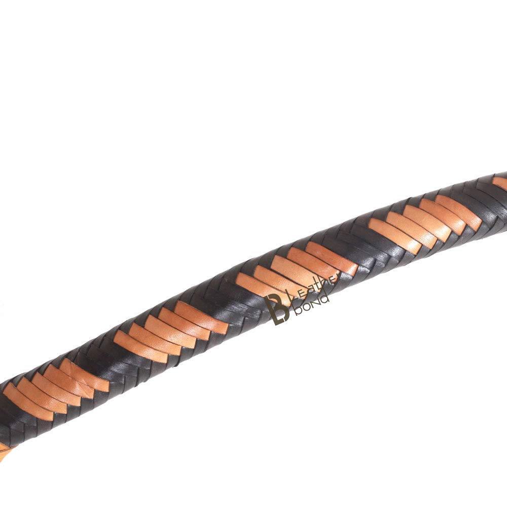 10 Foot Bullwhip - 16 Plaits Kangaroo Hide Leather with Leather Belly & Bolster - Indiana Jones Style Equestrian Whip in Tan & Black - Perfect for Horseback Riding, Training, and Cosplay