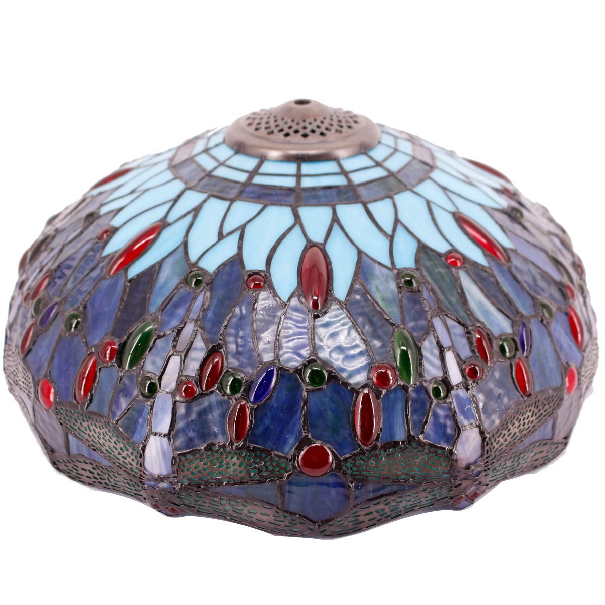 WERFACTORY 16x8 Inch Tiffany Lamp Shade Replacement - Sea Blue Stained Glass Dragonfly Design for Table Lamps, Pendant Lights & Ceiling Fixtures | Vintage Home Decor, Living Room & Bedroom Lighting Accessory