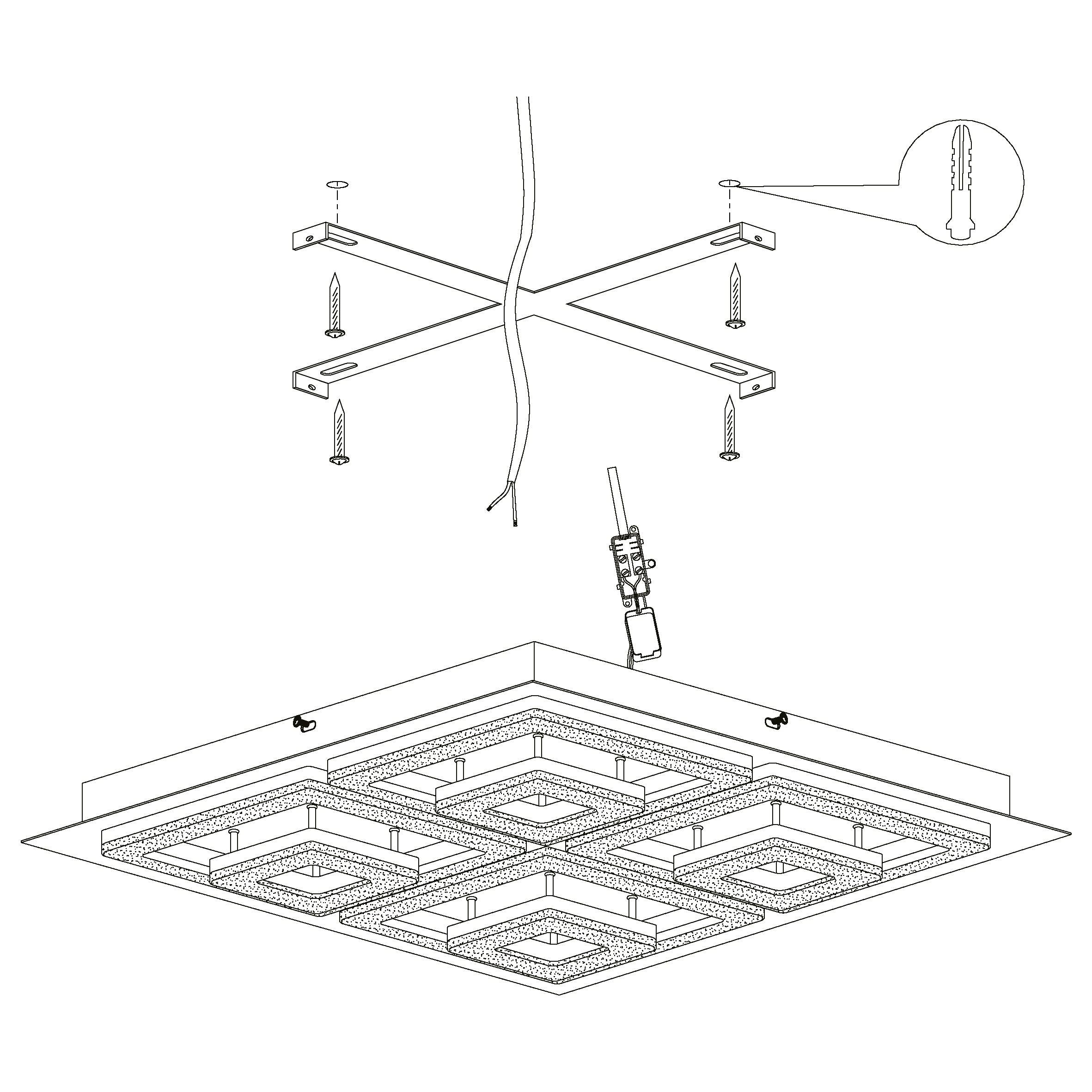 Eglo Fradelo 52cm Square Black & Clear Glass Crystal LED Flush Mount Ceiling Light - Modern Lighting for Bedroom, Living Room, Kitchen & Hallway