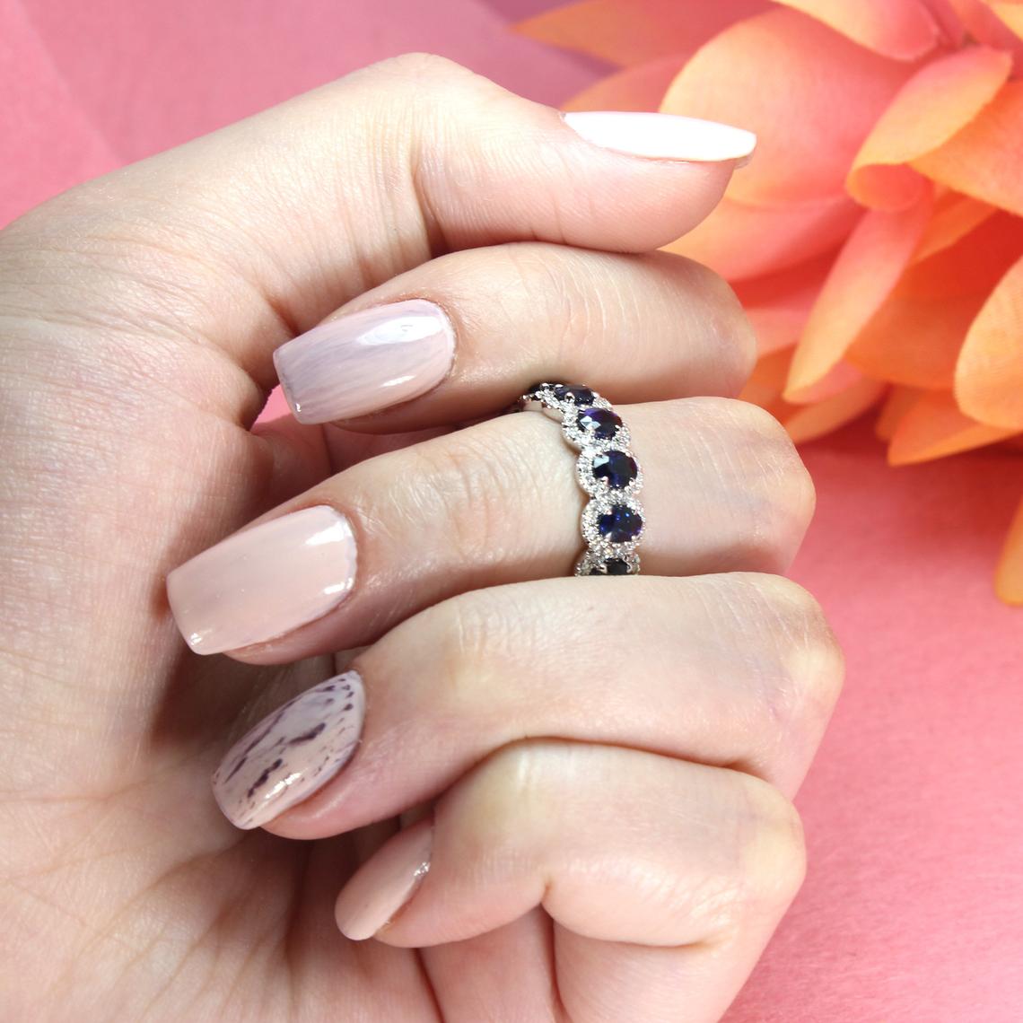 3.05 Carat Genuine Blue Oval Sapphire Eternity Ring for Women - Wedding, Engagement, Anniversary Gift - Perfect for Special Occasions & Everyday Elegance