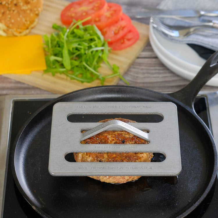 The Chef's Press V2 - Premium Stainless Steel Meat Press for BBQ, Burgers & Steaks - Perfect for Grilling, Searing & Cooking at Home or Outdoor