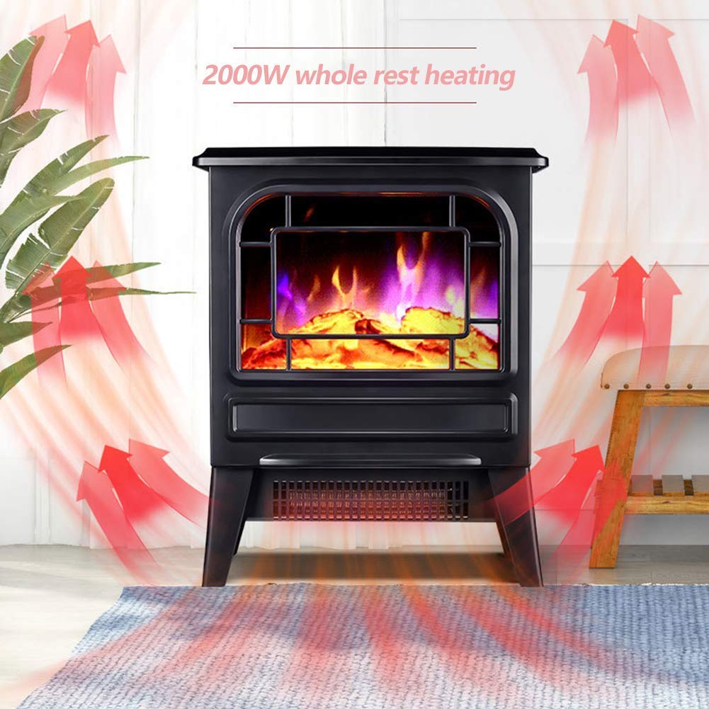 2000W Electric Fireplace Heater with Realistic Flame Effect - Freestanding Portable Stove with Log Burner Design - White - Perfect for Living Room, Bedroom & Office Warmth