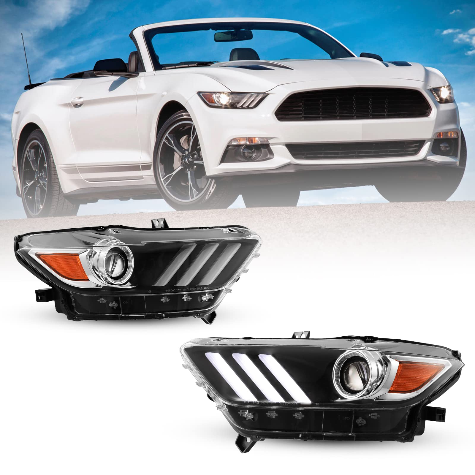 ROXX LED Headlight Assembly Compatible with 2015-2017 Ford Mustang - Full LED Projector DRL Headlights with High/Low Beam - Perfect for Night Driving & Car Upgrades