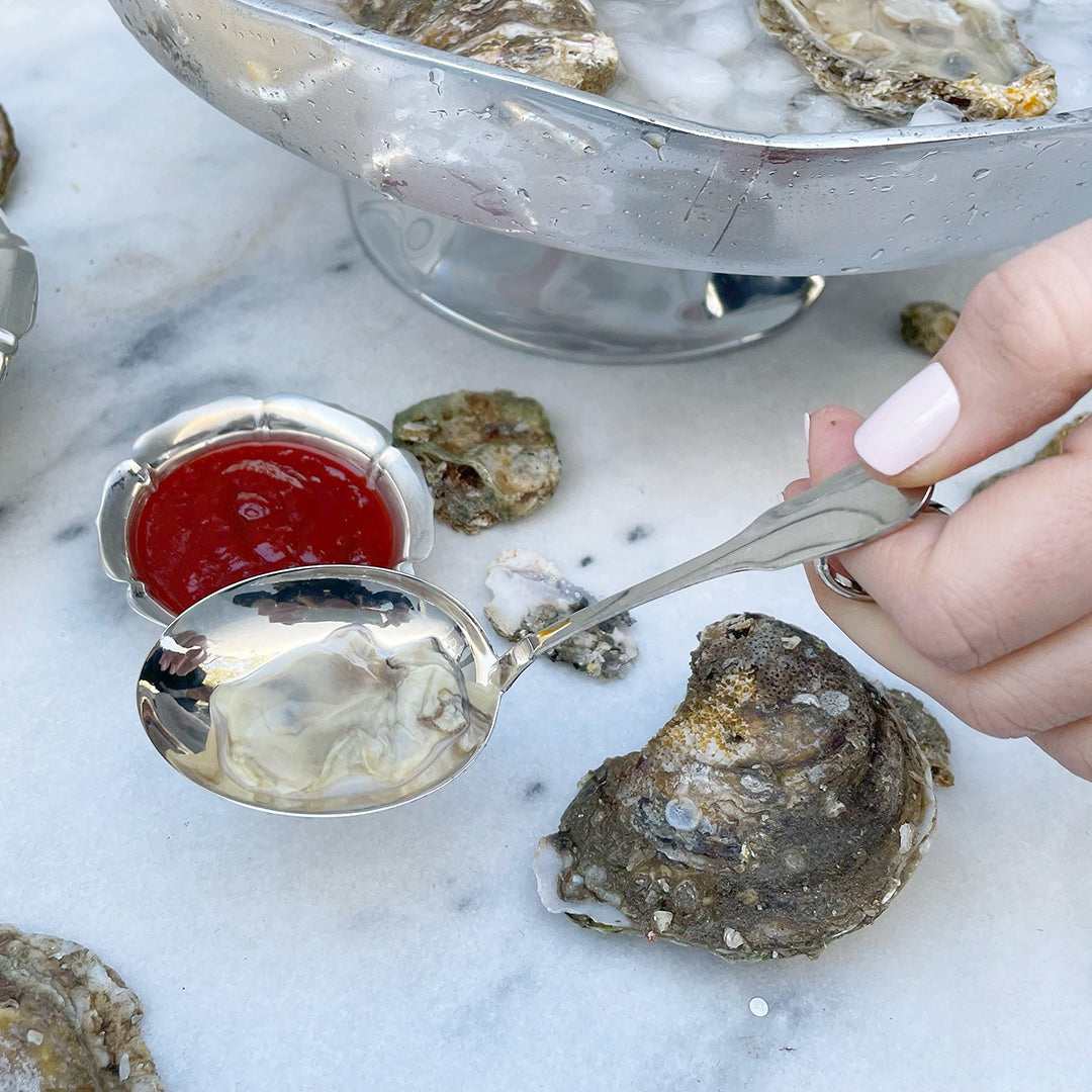 Sterling Silver Oyster Spoon - Premium 925 Silver Seafood Utensil for Oysters, Clams & Shellfish - Elegant Tableware for Fine Dining & Seafood Restaurants