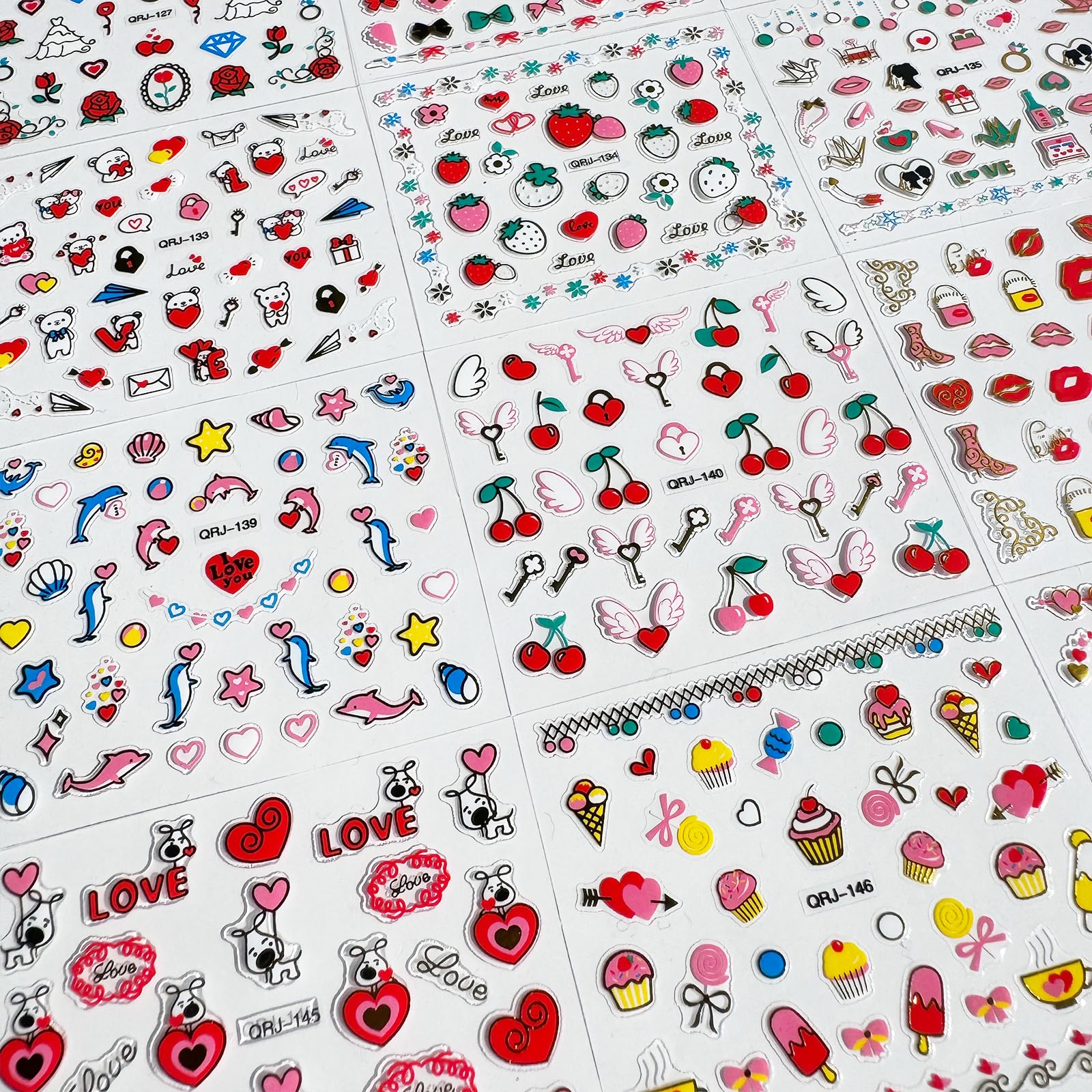 30 Sheets Valentine's Day Heart Nail Art Stickers - 3D Self-Adhesive Nail Decals with Red Hearts, Lips & Roses for DIY Acrylic Nails - Perfect for Women & Girls Nail Art Decoration (Great for Valentine's Gifts, Date Nights & Special Occasions)