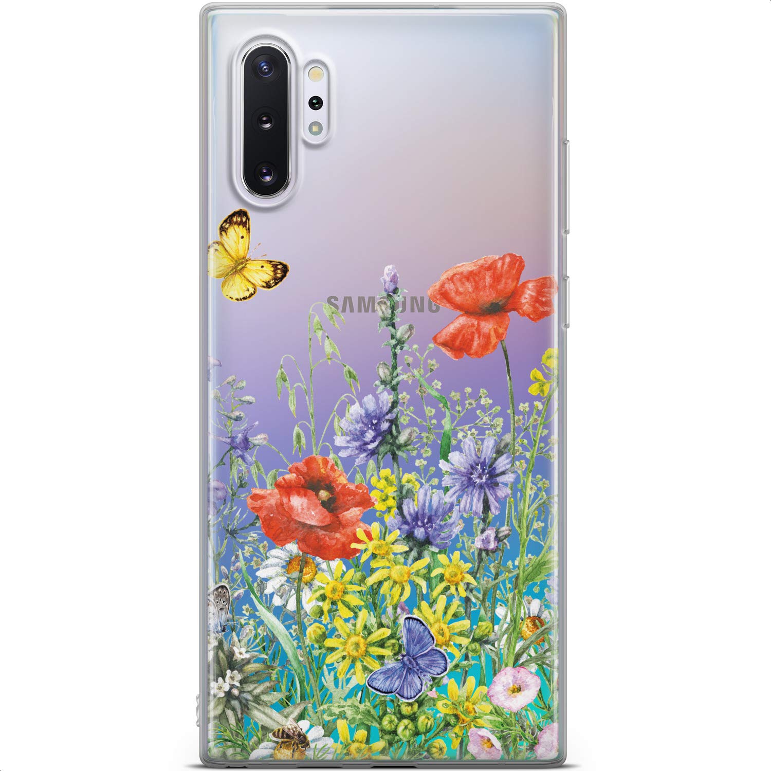 Samsung Galaxy S24 S23 Ultra S22 5G Plus S21 FE S20 S10 Case - Floral Poppies Butterfly Design Slim Silicone Cover | Lightweight Flexible Protective Phone Case | Perfect for Summer Outdoors, Travel & Daily Use