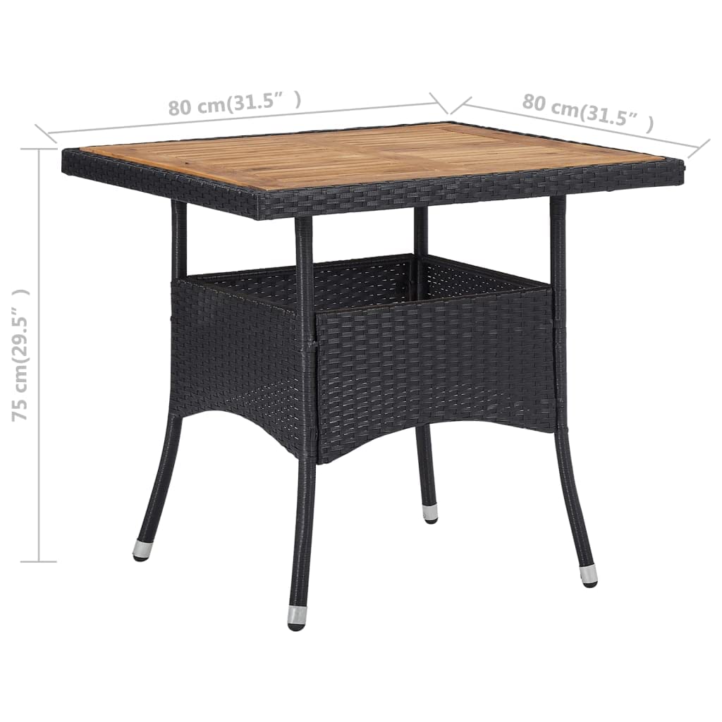 Black Poly Rattan & Acacia Wood Patio Dining Table - Rustproof, Waterproof, Weather Resistant Outdoor Furniture for Garden, Deck, Poolside & Backyard Dining