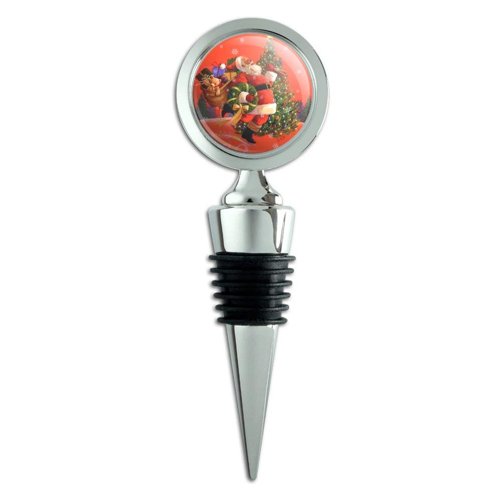 Santa Skating Christmas Tree Wine Bottle Stopper - Festive Holiday Party Decor & Wine Accessory for Christmas Gifts, Dinner Parties & Home Decor