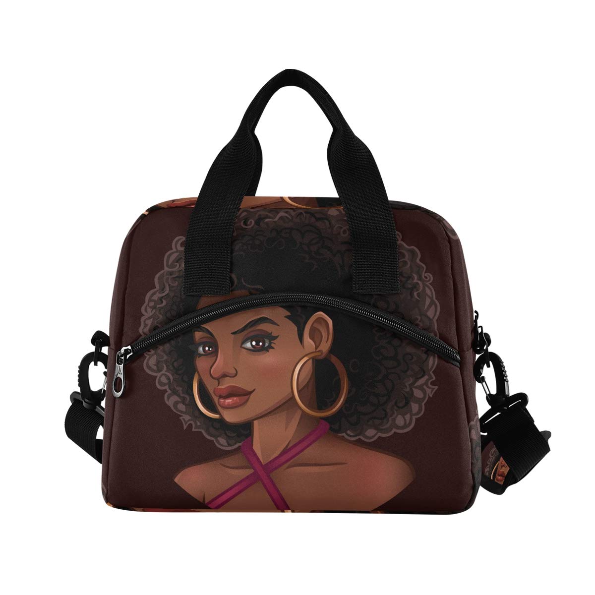 Insulated Reusable Lunch Bag for Women & Girls - Stylish African American Design with Detachable Shoulder Strap, Leakproof Lunch Box for School, Office & Picnics | Perfect for Work, College & Outdoor Activities