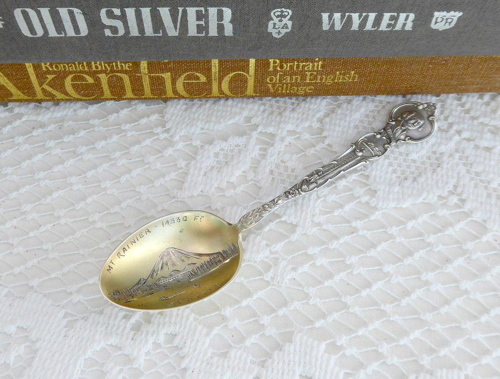 Antique Sterling Silver Spoon - Seattle WA Mt Rainier 1890s Souvenir Collectible for Tea Parties & Vintage Decor