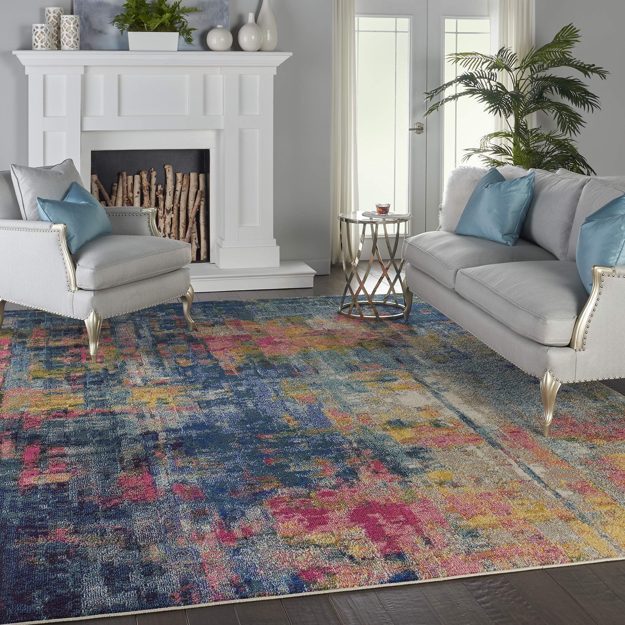 Nourison Celestial Blue/Yellow 10' x 14' Contemporary Abstract Area Rug | Non-Shedding & Easy Cleaning | Perfect for Bedroom, Living Room, Dining Room & Kitchen Decor
