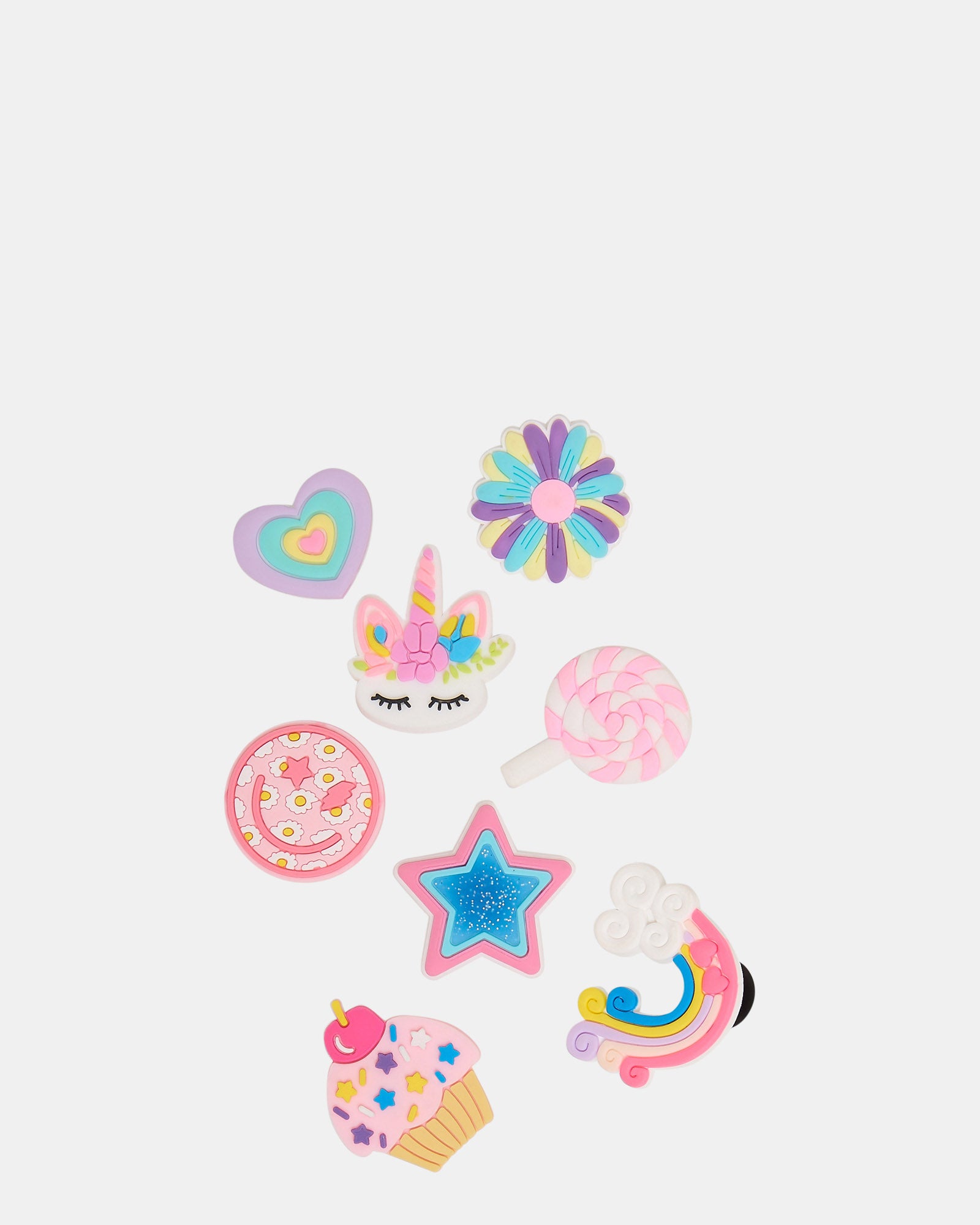 8 Pack Shoe Charms - Cute Candy Pink Multi-Colored Shoe Accessories for Sneakers, Crocs & Sandals | Perfect for DIY Fashion, Gifts & Kids' Shoes