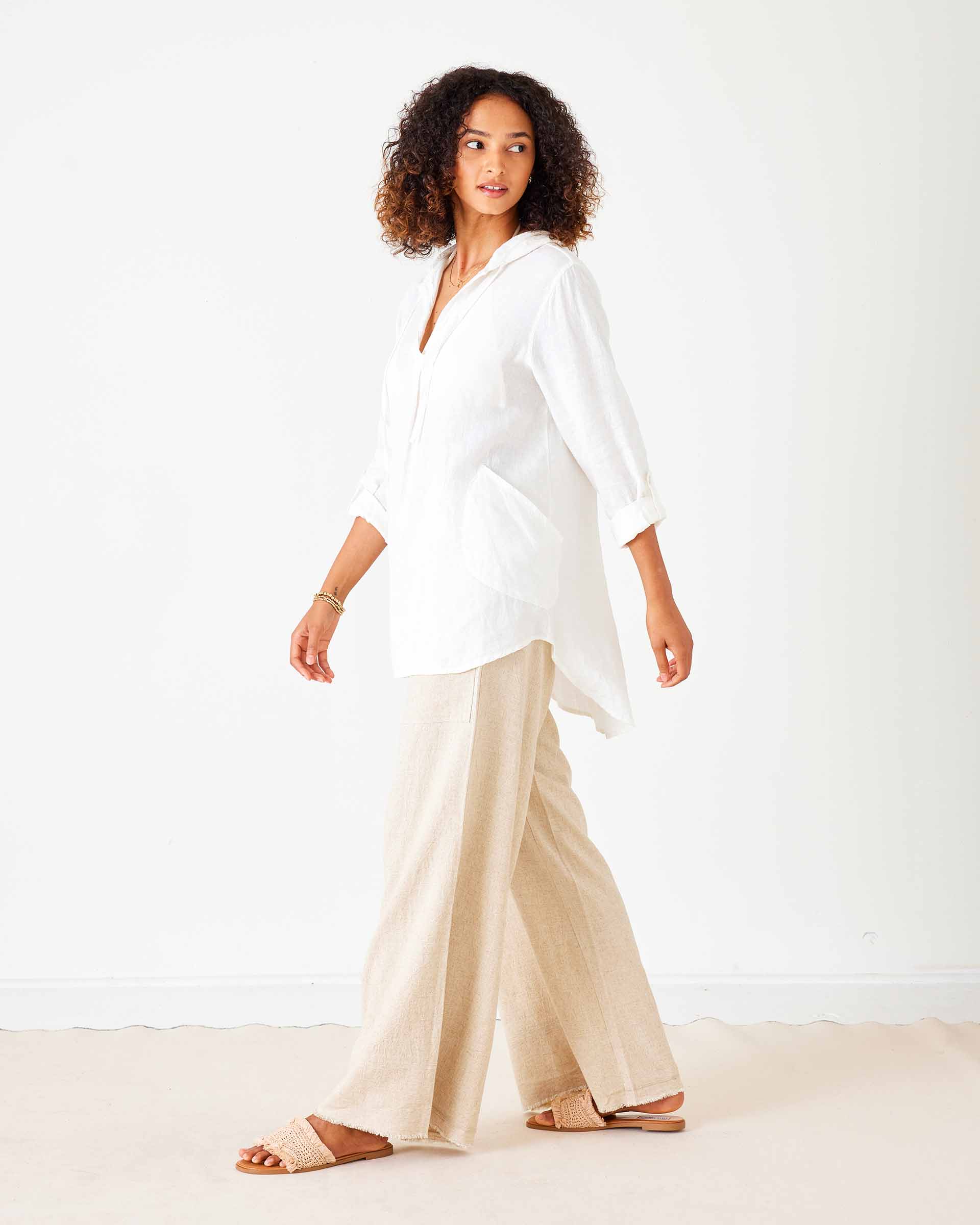 Stylish Hermosa Linen Hoodie Tunic for Women - Comfortable Oversized Pullover with Pockets - Perfect for Casual Wear, Yoga & Lounge