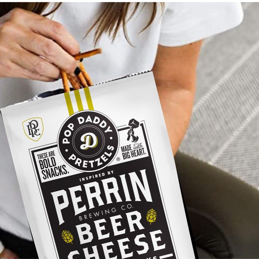 Pop Daddy Flavored Pretzel Sticks - Perrin Beer Cheese Flavor, 3oz Healthy Gourmet Pretzel Snacks (15 Pack) | Perfect for Parties, Movie Nights & Office Snacking