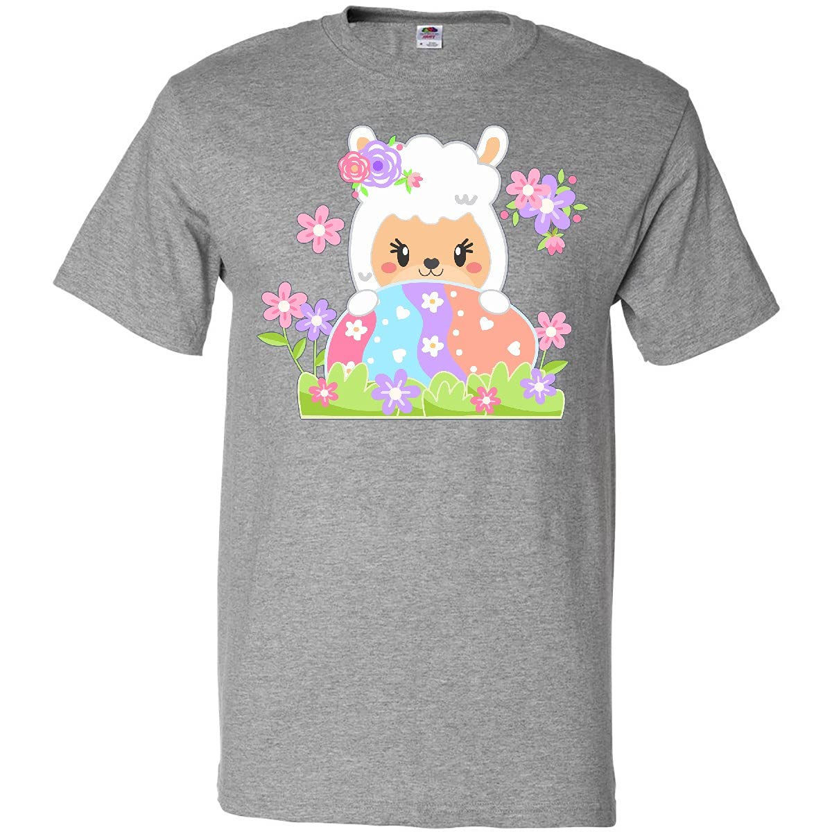 Inktastic Cute Easter Llama T-Shirt with Spring Flowers & Eggs - Fun Holiday Graphic Tee for Easter Celebrations, Spring Parties & Casual Wear