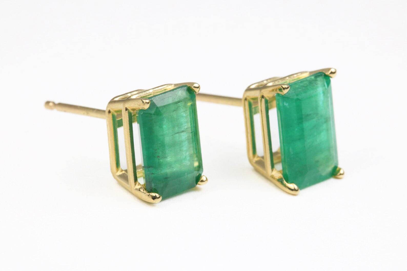 2.50tcw Natural Dark Green Emerald Cut Earrings in 14K Gold - Timeless Elegance for Weddings, Parties & Special Occasions