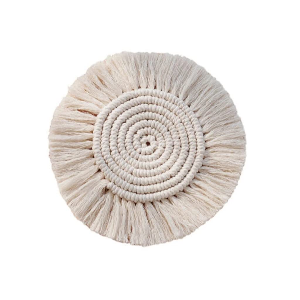 6-Piece Round Cotton Coasters Set - Linen Insulated Non-Slip Coffee Cup Mats, Handmade Macrame Placemats for Dining Table, Kitchen & Office Use