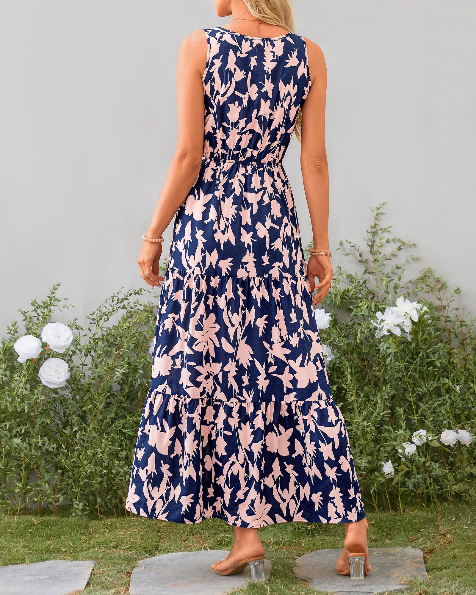 BTFBM Women's Summer Casual Sleeveless Floral Maxi Dress - Cute Long Dress for Wedding Guest, Beach Vacation, Party & Everyday Wear