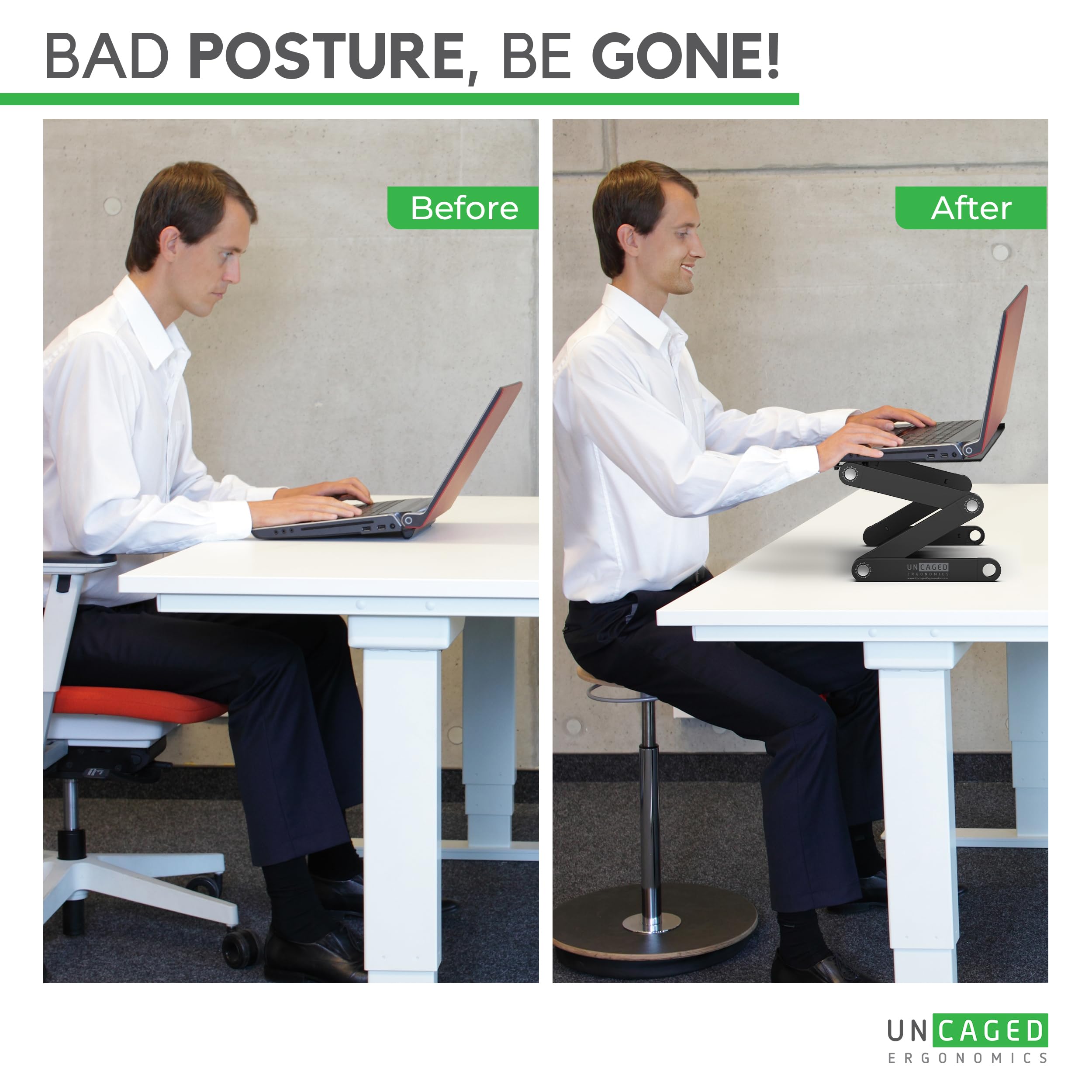 WorkEZ BEST Adjustable Laptop Stand for Desk - Portable, Foldable & Height-Adjustable Computer Riser with Cooling Function (Black) - Perfect for Home Office, Gaming & Workspace Ergonomics