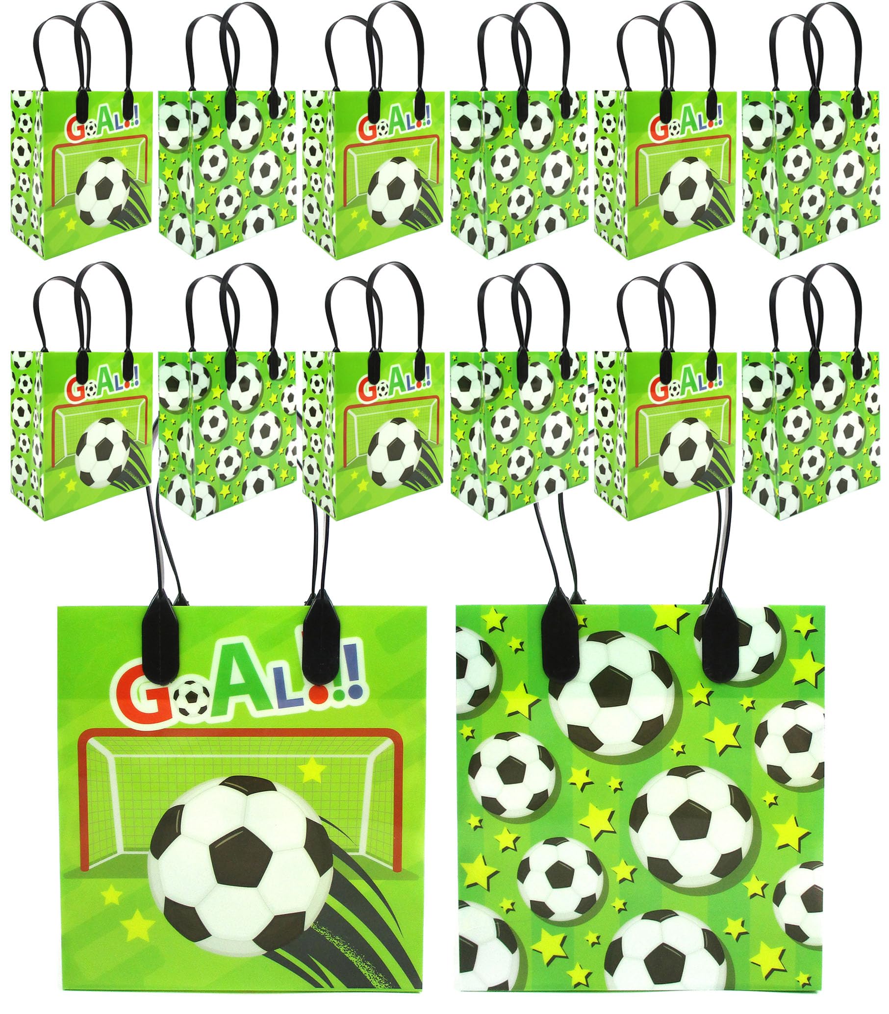 TINYMILLS Soccer Party Favor Bags with Handles - 12 Pack Football Themed Treat Bags for Birthday Parties, Snack Duty & Goodie Bags - Perfect for Kids' Sports Events, School Snacks & Game Day Treats