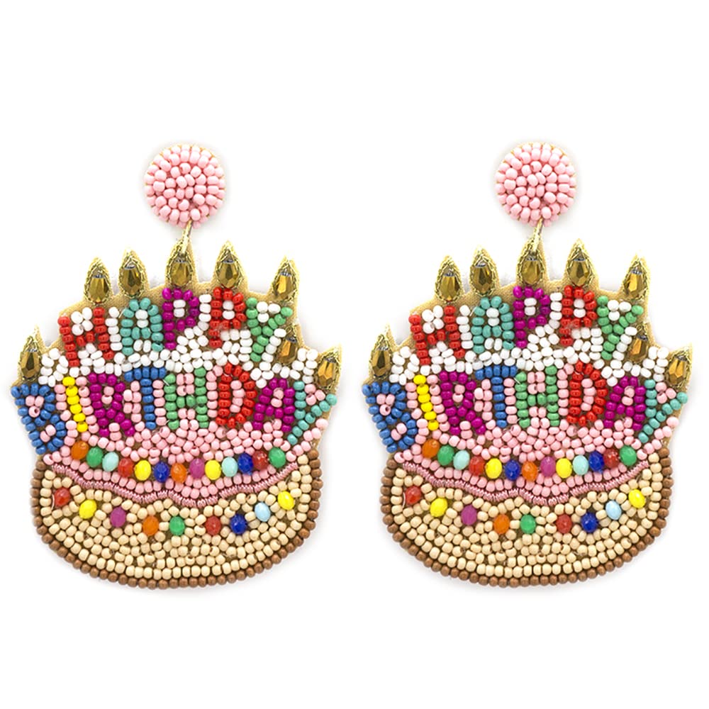 Handmade Beaded Birthday Cake Stud Earrings - Cute B-Day Party Jewelry Gift for Women & Girls - Perfect for Birthdays, Anniversaries & Celebrations