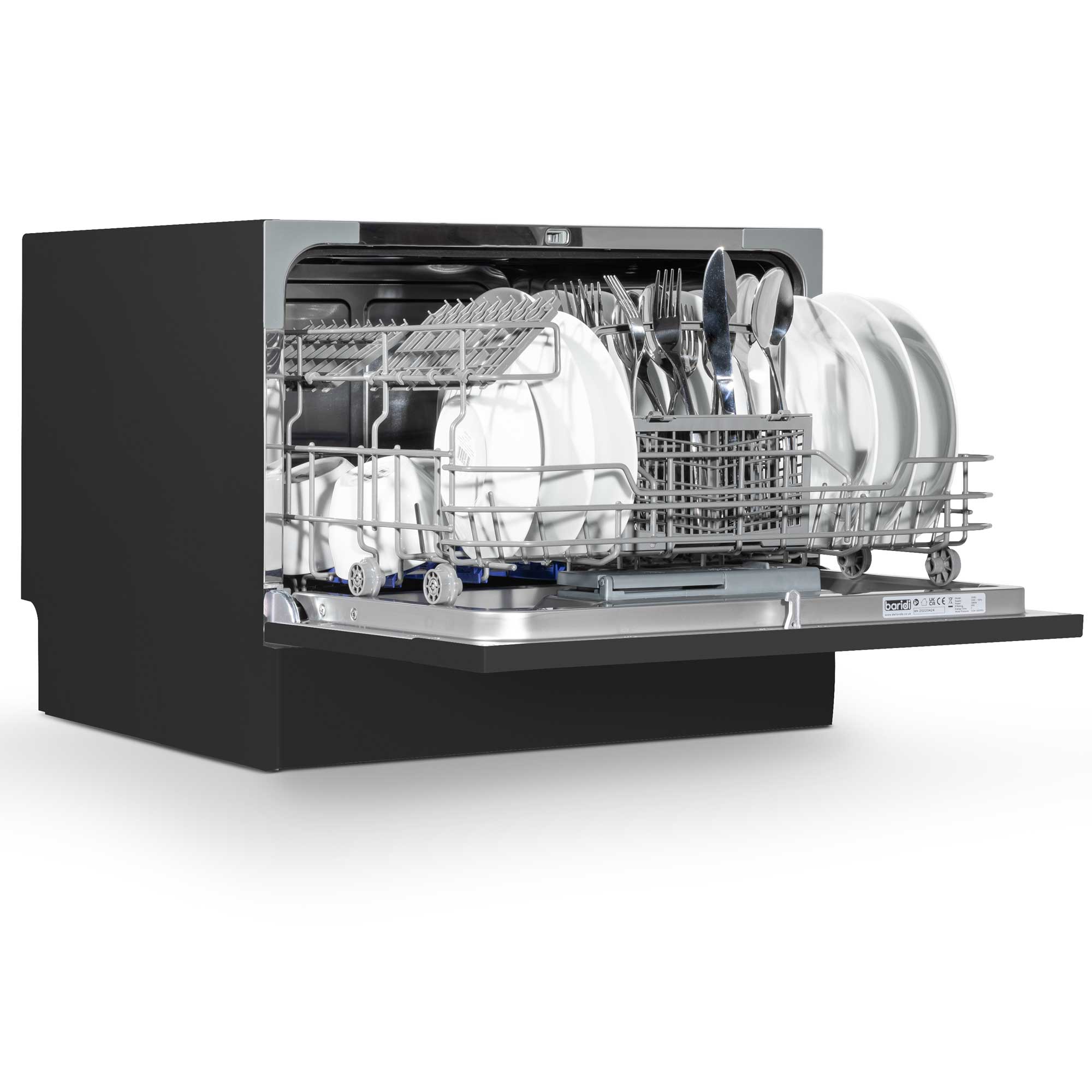 Baridi Compact Tabletop Dishwasher - 6 Place Settings, 6 Wash Programs, Ultra Quiet (42dB), 6.5L Capacity in Sleek Black (Model DH85) | Perfect for Small Apartments, RVs, Dorms & Office Break Rooms