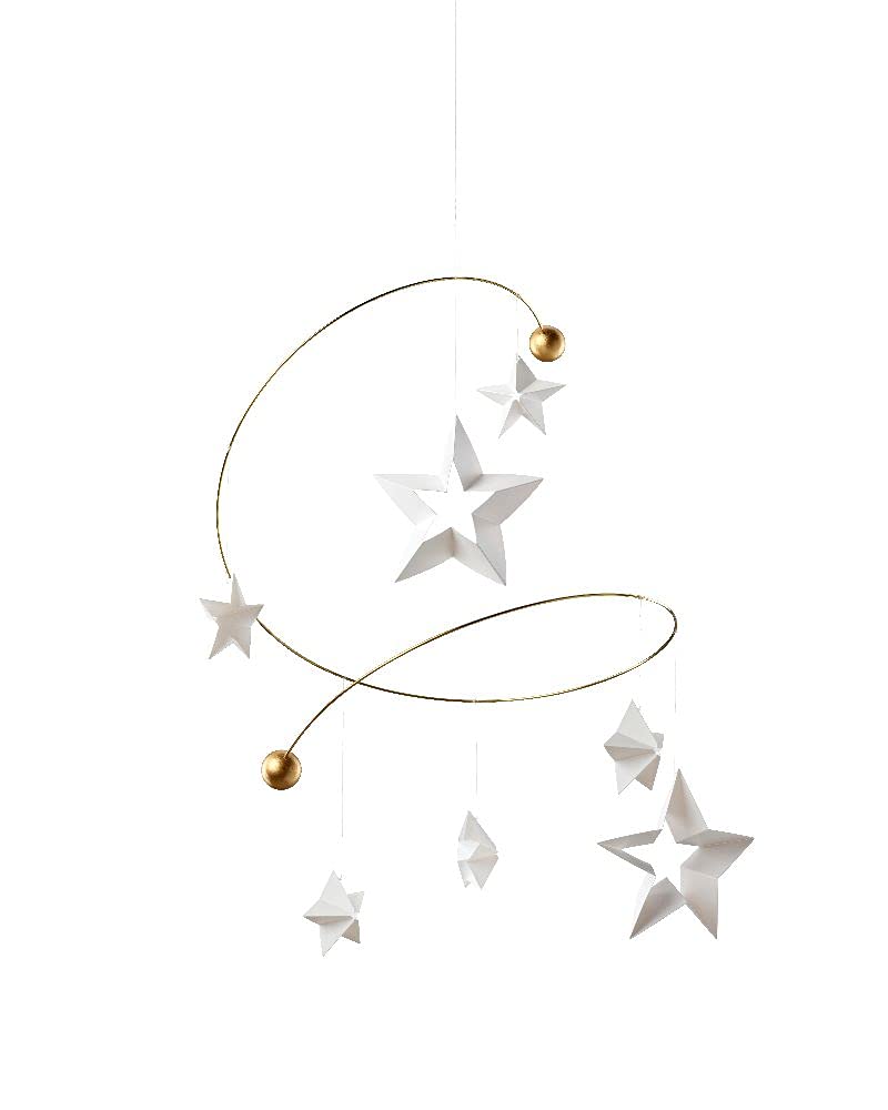 Flensted Starry Night 7 Mobile with 7 Hanging Stars - 11 Inch Handmade Danish Nursery Decor - Perfect for Baby Rooms & Calming Spaces