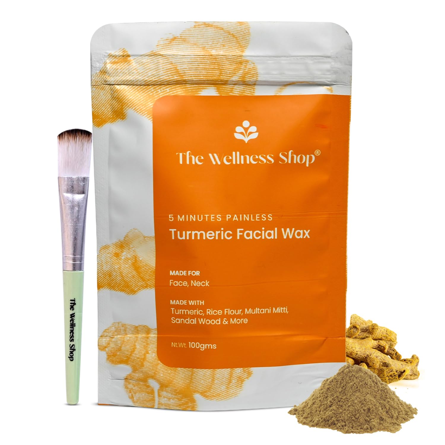Natural Turmeric Facial Wax Powder for Women - 5 Minute Painless Hair Removal, Easy At-Home Use (100g) | Smooth Skin for Bikini, Legs & Face | The Wellness Shop