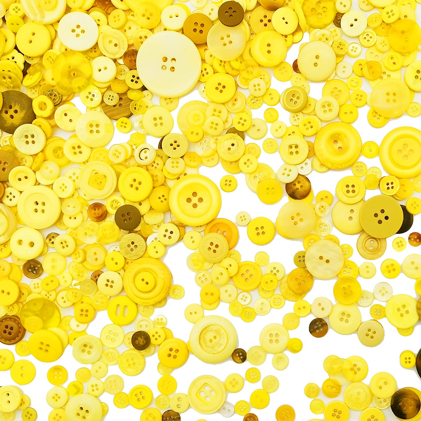 600-700Pcs Assorted Yellow Buttons Bulk for DIY Crafts, Sewing, Scrapbooking & Home Decoration - Perfect for Handmade Cards, Garment Embellishments & Creative Art Projects